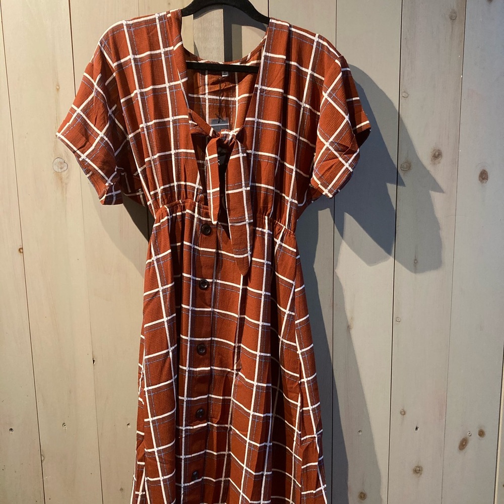 Button front plaid dress